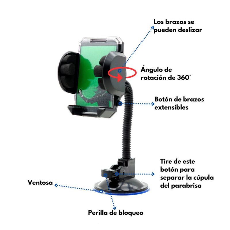 Soporte Holder Universal Para Celular Sopapa Auto Brazo Flexible