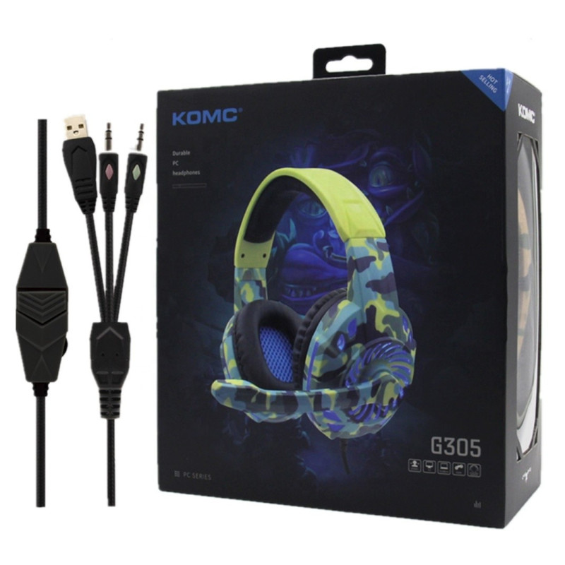 Auricular Gamer Komc G305 Camuflado Luz Led