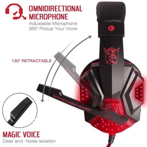 Auricular Gamer Para PS4 o PC Microfono Luz Led HY-850MV