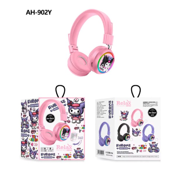 Auriculares Bluetooth Vincha Ajustable Con Luces RGB Y Spinner Kuromi