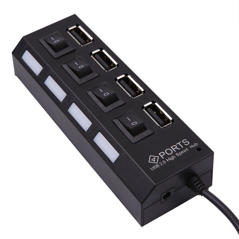 HUb 4 Multi Puertos Usb 2.0 Luz Led Switch ON OFF Notebook