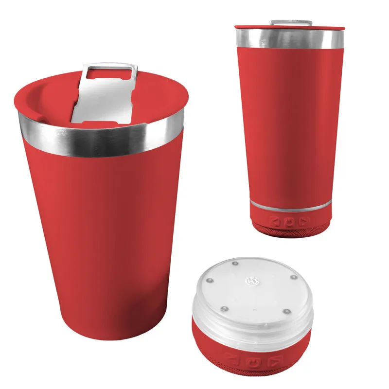 Vaso Termico De Acero Inoxidable 420ml Con Tapa Abridor Y Parlante Bluetooth Recargable