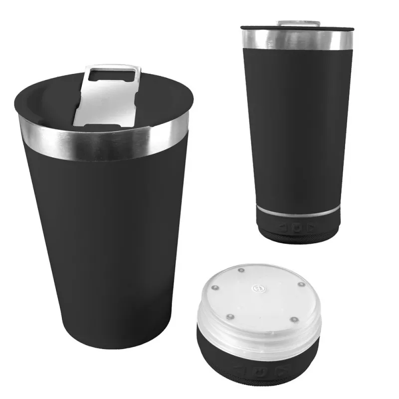 Vaso Termico De Acero Inoxidable 420ml Con Tapa Abridor Y Parlante Bluetooth Recargable