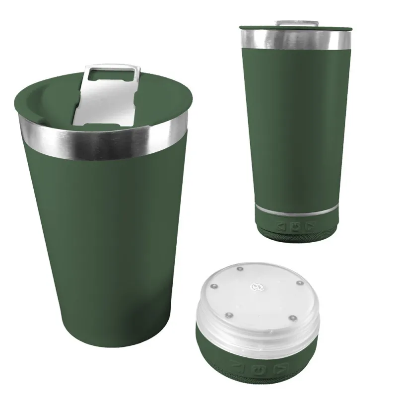 Vaso Termico De Acero Inoxidable 420ml Con Tapa Abridor Y Parlante Bluetooth Recargable