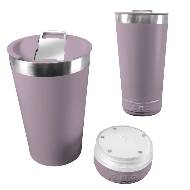 Vaso Termico De Acero Inoxidable 420ml Con Tapa Abridor Y Parlante Bluetooth Recargable