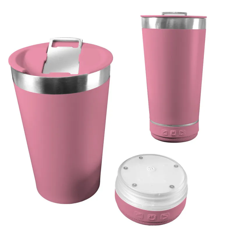 Vaso Termico De Acero Inoxidable 420ml Con Tapa Abridor Y Parlante Bluetooth Recargable