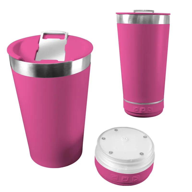 Vaso Termico De Acero Inoxidable 420ml Con Tapa Abridor Y Parlante Bluetooth Recargable