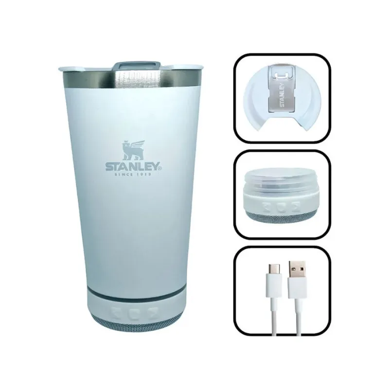 Vaso Termico De Acero Inoxidable 420ml Con Tapa Abridor Y Parlante Bluetooth Recargable